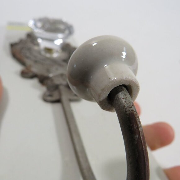 Victorian style Metal Wall Hook with glass & enamel knob - Picture 7 of 13